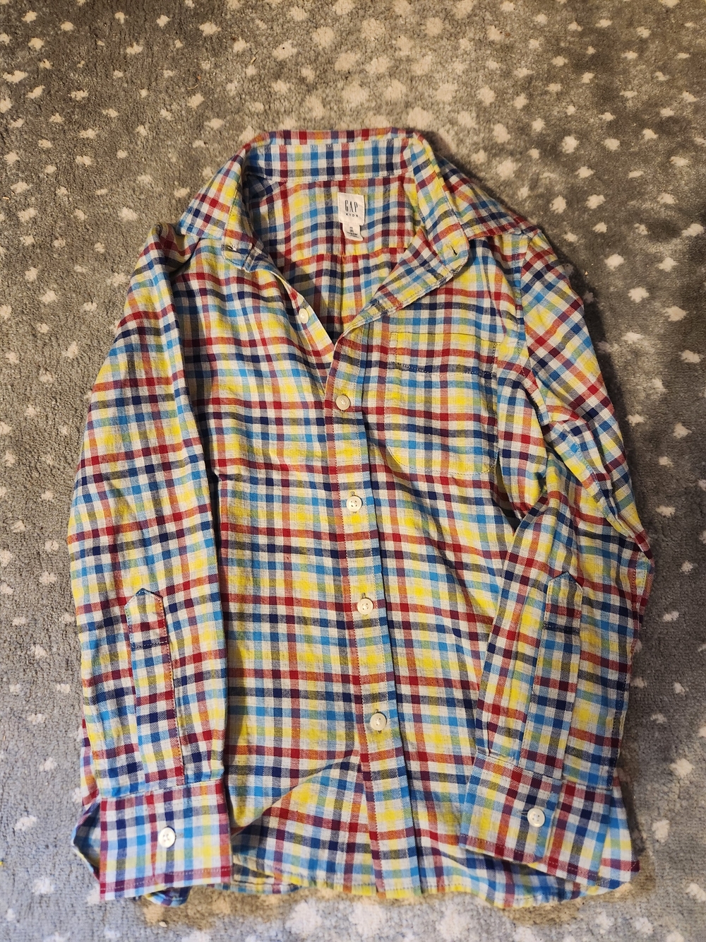 GAP Boy’s Yellow Blue Red Plaid Button-Down Shirt